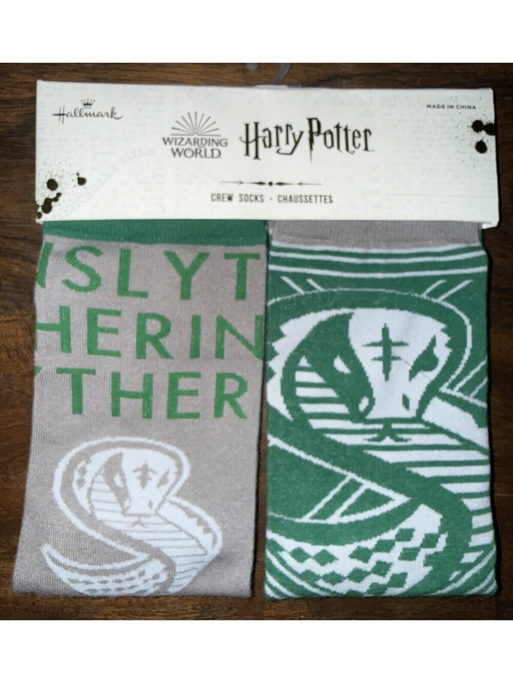 Harry Potter Slytherin Crew Socks 2 Pair Hallmark Wizarding World Green NWT